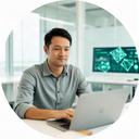 Singapore-based AI architect reviewing a model dashboard in a bright office